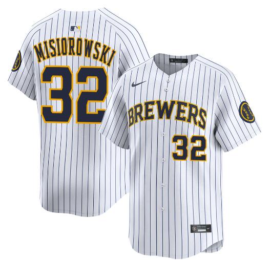 Men's Milwaukee Brewers #32 Jacob Misiorowski White Alternate Limited Stitched Baseball Jersey